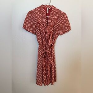 Fossil Red and Cream Geometric Midi Dress